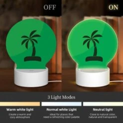 Round Acrylic Night Light, A Green And Yellow Palm Tree On A Green Background. -Cute Night Light Shop f2e43dbcc76b1c074a47d8c7811f168537ebe5e8