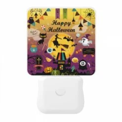 Night Light, A Colorful Poster With Halloween Decorations And A Witch On A Broom. -Cute Night Light Shop f353903ecd174e4250b2bf2ba2717350a80cad14