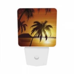 Night Light Set Of 2, A Sunset With Palm Trees And A Mountain In The Background. -Cute Night Light Shop f3711dff85d42012243b1c4a0cb2b81880a51e62