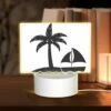 Rectangular Acrylic Night Light, A Sailboat Is In The Water Near A Palm Tree.