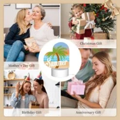 Love Acrylic Night Light, A Colorful Cartoon Of A Palm Tree And The Word "summer" On A Beach. -Cute Night Light Shop f47f6eeb386ab420bd3c0b12897c307f720117ca