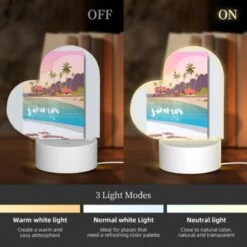 Love Acrylic Night Light, A Colorful Cartoon Of A Beach With A House And Palm Trees. -Cute Night Light Shop f4ed47823bfa88d400343b70c169b6c023a0e928