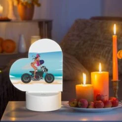 Love Acrylic Night Light, A Woman Is Sitting On A Motorcycle With A Surfboard On The Back. -Cute Night Light Shop f509c9c020b5356eb18793f2016386f05b3fab50