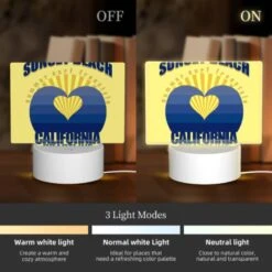 Rectangular Acrylic Night Light, A Yellow And Blue Logo For Sunset Beach California. -Cute Night Light Shop f6363e4135cff6a6c8af9b520a339bd6b26fc36a