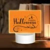 Rectangular Acrylic Night Light, A Colorful Orange Sign That Says "Happy Halloween" With A Witch On A Broom.