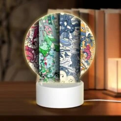 Round Acrylic Night Light, Four Different Colored Designs Of A Clock.