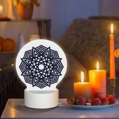 Round Acrylic Night Light, A Black And White Geometric Design. -Cute Night Light Shop f6897feecad7d75439afd8b31dbee2d97eedbbce