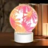 Round Acrylic Night Light, A Colorful Palm Tree With Pink And Orange Hues.
