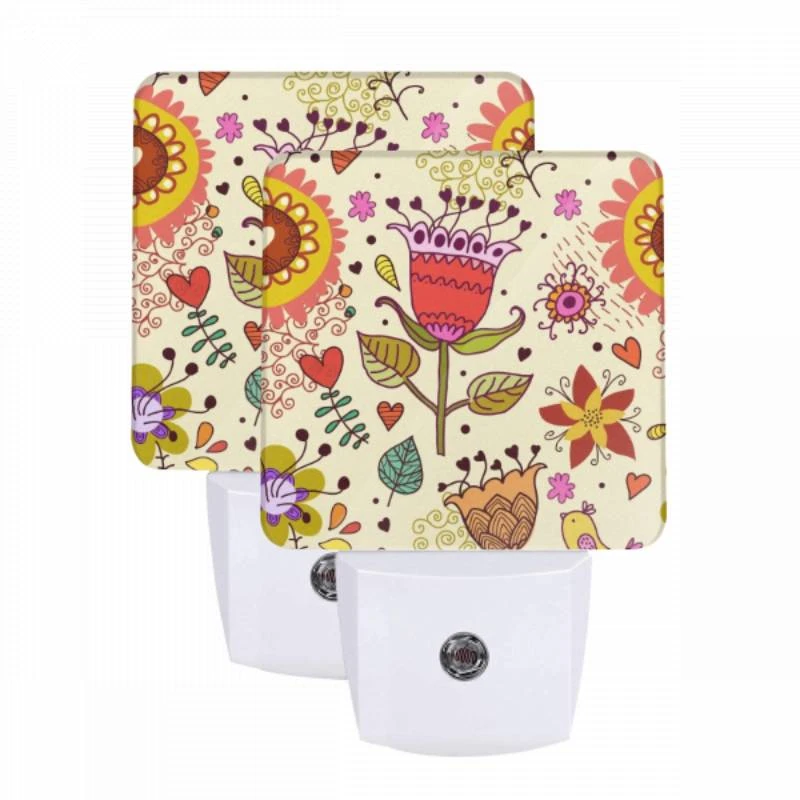 Night Light Set of 2, A colorful flower with a red center is surrounded by other flowers and hearts. Night Light Set Of 2, A Colorful Flower With A Red Center Is Surrounded By Other Flowers And Hearts. -Cute Night Light Shop f7631019e2150dee4e0738be37d7ac95f46dcd20