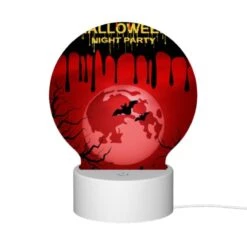 Round Acrylic Night Light, A Halloween Night Party Poster With A Red Moon And Bats. -Cute Night Light Shop f8334351702e4a03347d9bd5a0b12f710457d40d
