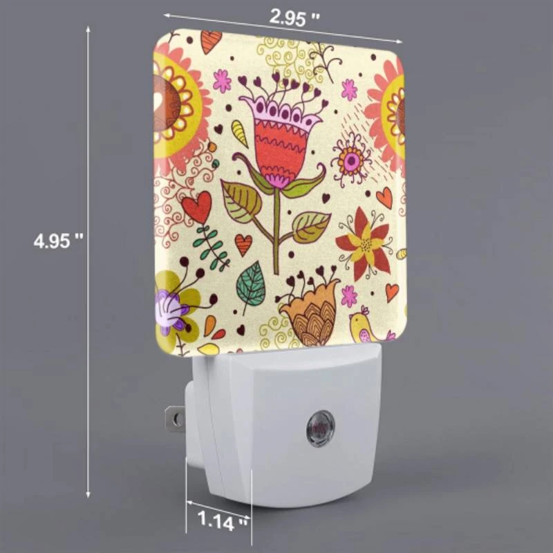 Night Light Set of 2, A colorful flower with a red center is surrounded by other flowers and hearts. Night Light Set Of 2, A Colorful Flower With A Red Center Is Surrounded By Other Flowers And Hearts. -Cute Night Light Shop f870eb57e84f0de92a665fa09b036b8684828832