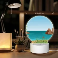 Round Acrylic Night Light, A Cartoon Beach Scene With A Palm Tree -Cute Night Light Shop f898aa2b4b0fcedbb0480a0de96445d83ce59e17