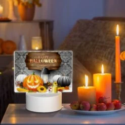 Rectangular Acrylic Night Light, A Halloween Poster With A Pumpkin And A Lit Candle. -Cute Night Light Shop f905cab90ae60e23b9cd7e73bd2d9d2a9a22d7ac