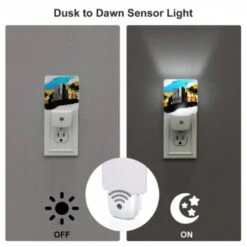 Night Light Set Of 2, A Black And White Drawing Of A City With A Bird Flying Above It. -Cute Night Light Shop f9d8e30f13cbbdb3a874de369a053827f894ce2b