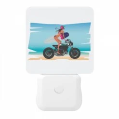 Night Light, A Woman Is Sitting On A Motorcycle With A Surfboard On The Back. -Cute Night Light Shop fa179b4dd6d7ddf90b5fafa3f2c096b9d2771ce4