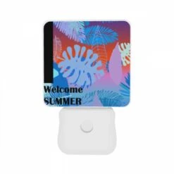 Night Light Set Of 2, A Colorful Image Of A Tropical Forest With The Words "welcome Summer" Written In The Bottom Right Corner. -Cute Night Light Shop fa25b31b8d821271af6ea4a195fe733d41568990