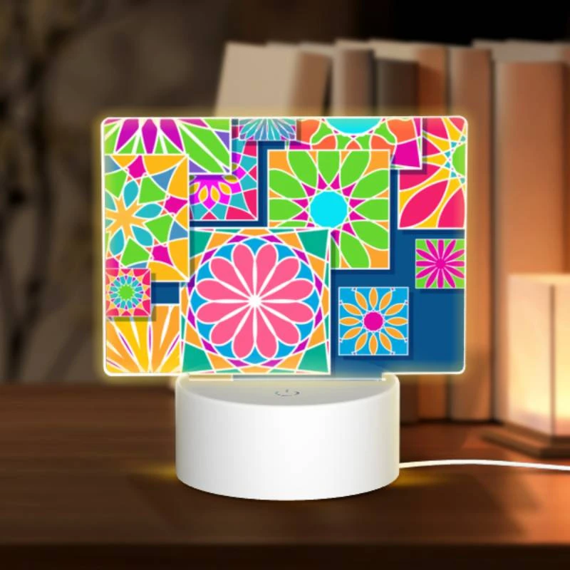 Rectangular Acrylic Night Light, A colorful design of a flower is shown in a collage of different colored flowers. Rectangular Acrylic Night Light, A Colorful Design Of A Flower Is Shown In A Collage Of Different Colored Flowers. -Cute Night Light Shop face5b614b8713d5d4994122567acf6461183ade