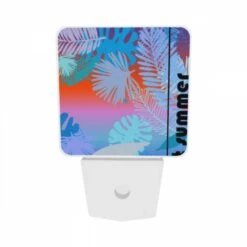 Night Light Set Of 2, A Colorful Image Of Palm Trees With The Words "Summer" Written In The Bottom Right Corner. -Cute Night Light Shop fb38e1fbd33d909666390d91739b1fb58133f827