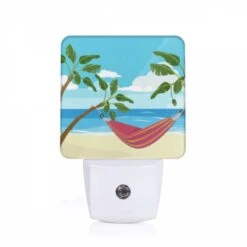 Front Page 5 Night Light, A Hammock Is Set Up On A Sandy Beach