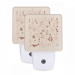 Night Light Set Of 2, A Collection Of Various Plants And Flowers.