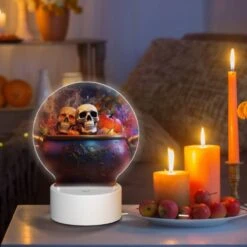Round Acrylic Night Light, A Bowl Of Fruit And Vegetables With Two Skeleton Heads On Top. -Cute Night Light Shop fd1af7bc544f225dc8f37c0ffa8eb7822d7e41e2