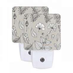 Night Light Set Of 2, A Collection Of Different Plants And Flowers.