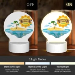 Round Acrylic Night Light, A Sunny Island With A Palm Tree And A Yellow Sun. -Cute Night Light Shop ff0f9509c5f28fc4988467463de3a7d3058ae848