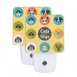Night Light Set Of 2, A Collection Of Cat And Dog Images Are Displayed In A Circle.