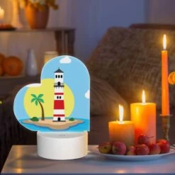 Love Acrylic Night Light, A Lighthouse Stands On A Small Island In The Ocean. -Cute Night Light Shop ff879bd7c29a445d807294bc6fb91ab679344927