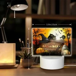 Rectangular Acrylic Night Light, A Halloween Poster With A Witch's Hat And A House In The Background. -Cute Night Light Shop ff9625879b986273f104ca44f11ae5e9c880ecb0